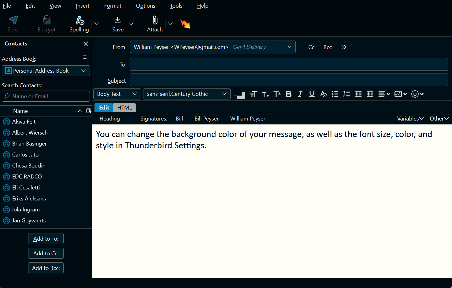 Thunderbird Compose window